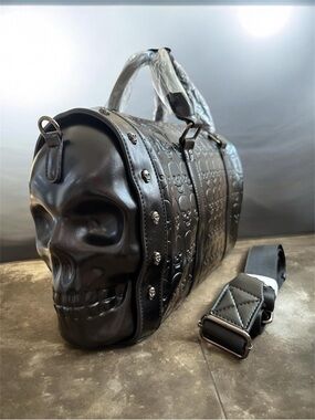 Black Skull Detail Duffel Satchel Bag